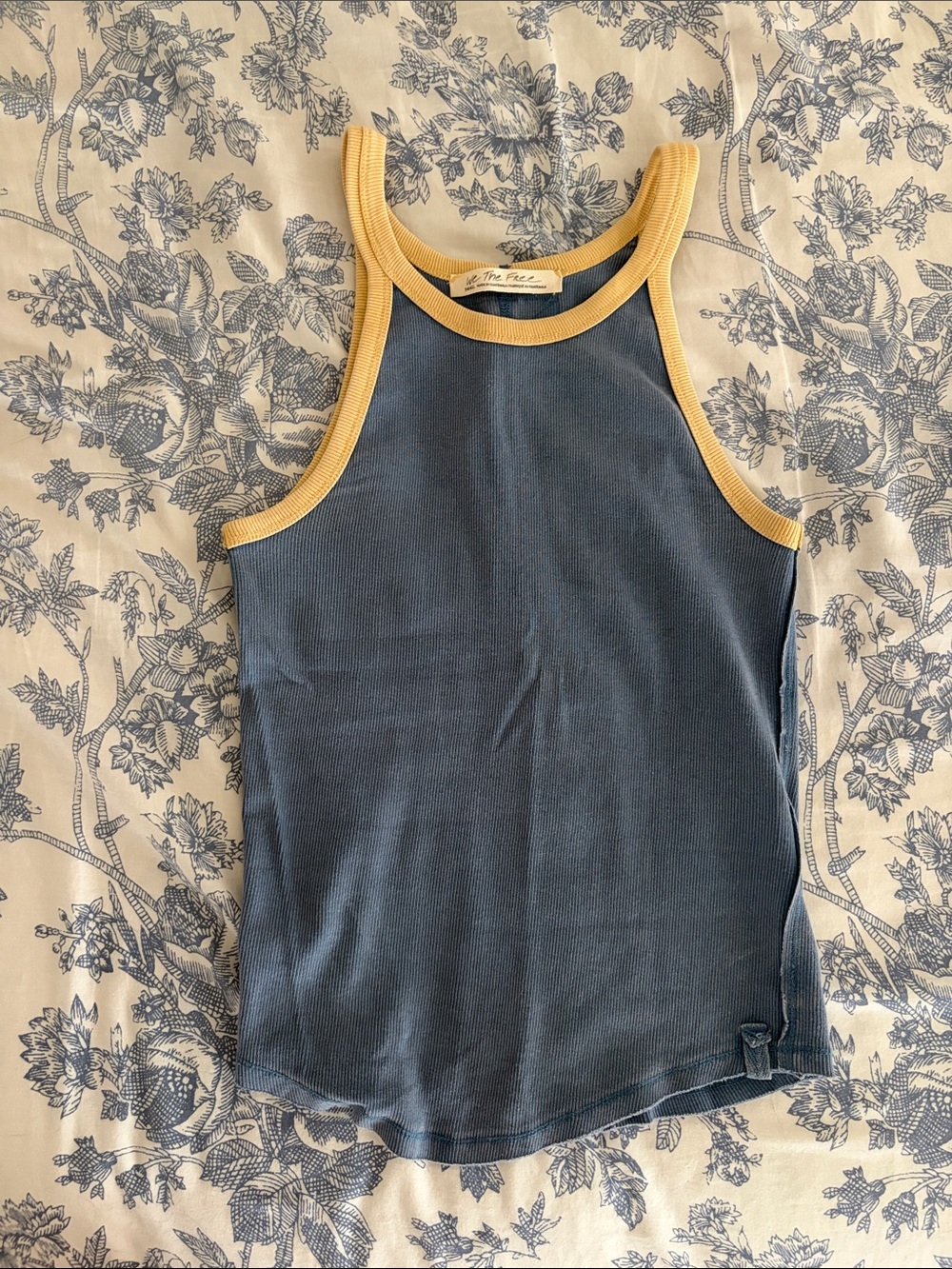Free People Blue Tank Top with Yellow Trim